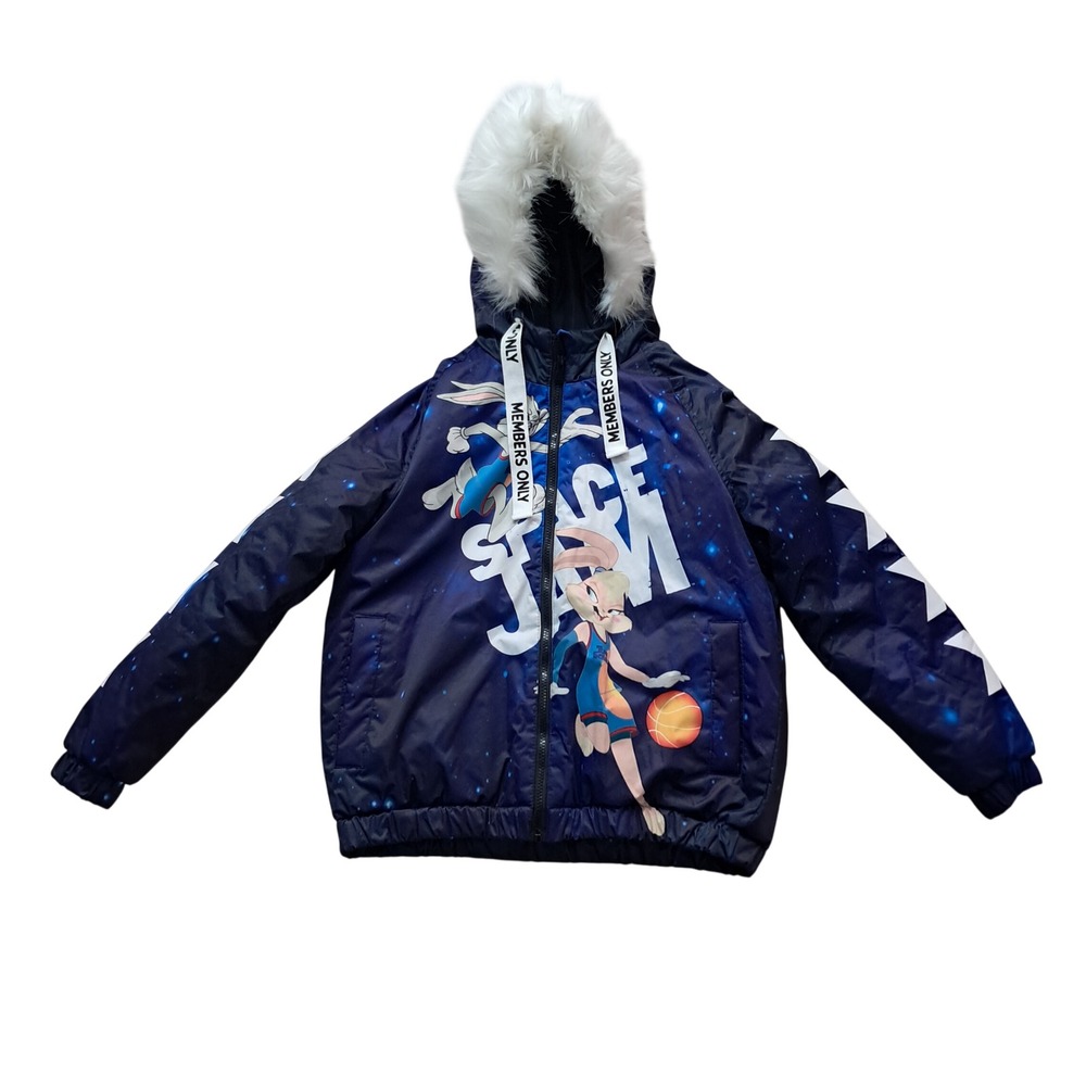 Members Only Space‎ Jam Bomber Jacket Women's Small Blue Looney Tunes Basketball